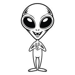 Cartoon alien character with large eyes and a friendly smile