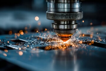 Laser cutting head manufacturing metal sheet parts with precision and sparks