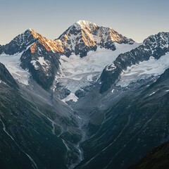 Majestic high altitude peaks of the vast southern mountain range. Rugged granite cliffs rise steeply above frozen snowfields and glacial valleys ,earth ,remote ,rugged