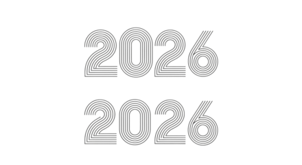 Modern graphic design featuring the year 2026 in two distinct typographic styles