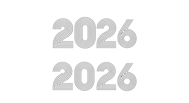 Modern graphic design featuring the year 2026 in two distinct typographic styles