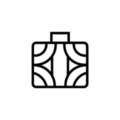 Stylized suitcase with geometric design in black outline on transparent background