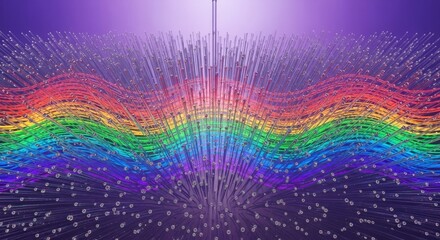 Abstract rainbow data flow concept with light lines and spheres technology