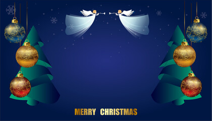 composition with angels, Christmas trees, and Christmas inscription
