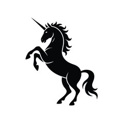 Silhouette of a majestic unicorn rearing up on its hind legs