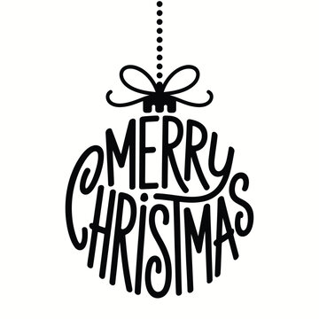 Merry christmas ornament with festive bow and hanging string