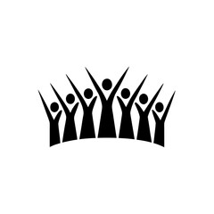 Illustration of a group of people with raised hands on transparent background