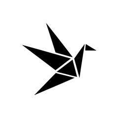 Geometric origami bird in black and white illustration on transparent background