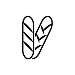 Two baguette breads illustrated in a simple outline on transparent background