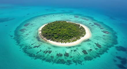Obraz premium Aerial view captures vibrant tropical island surrounded by turquoise coral reef