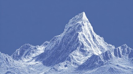a solid blue background, with a white, blueprint of a mountain. the background must be solid blue.

