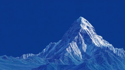 a solid blue background, with a white, blueprint of a mountain. the background must be solid blue.
