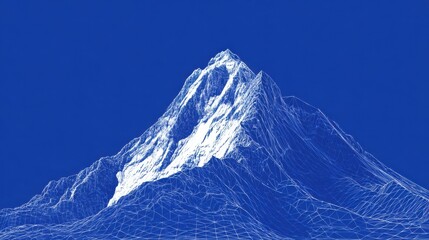 a solid blue background, with a white, blueprint of a mountain. the background must be solid blue.
