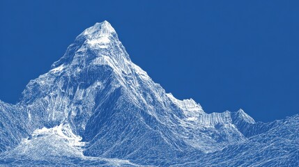 a solid blue background, with a white, blueprint of a mountain. the background must be solid blue.
