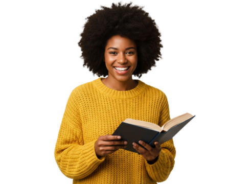 Cozy Afro Woman Enjoying a Book