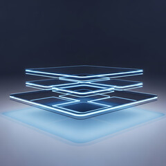 Abstract podium product display platform neon glow square shape background