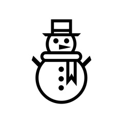Stylized snowman with hat and scarf in black outline on transparent background