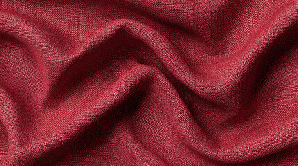 Close-up of a crimson textile with soft folds and textured surface. The fabric exhibits a rich, warm hue with subtle variations