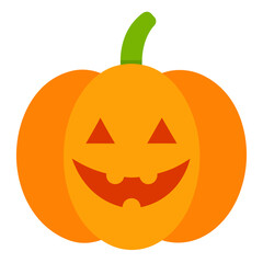 Smiling jack o lantern pumpkin with green stem