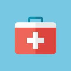 Fototapeta premium Flat design first aid kit icon with red cross