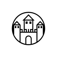 Illustration of a castle within a circular border on transparent background