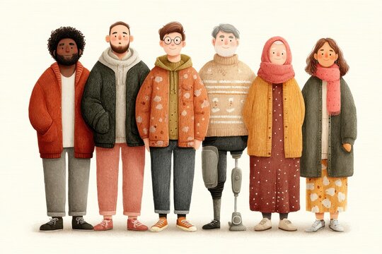 Diverse group of friends and family standing together, showcasing inclusion, warmth, and support