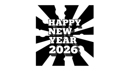 Happy new year 2026 text with starburst background