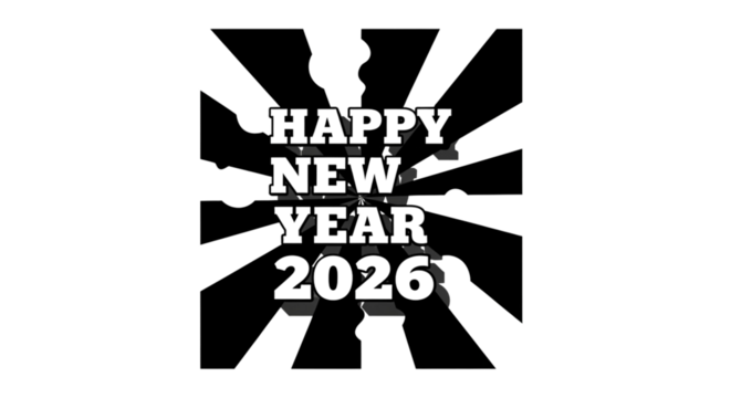 Happy new year 2026 text with starburst background
