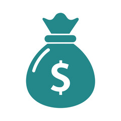 Teal money bag icon with dollar sign