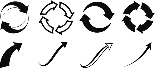 Collection of hand drawn black arrows and circular arrows on white background