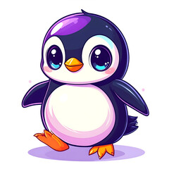 Obraz premium Adorable Penguin Cartoon: A charming cartoon penguin, exuding cuteness with its large eyes, stands poised, showcasing a blend of simplicity and charm. 
