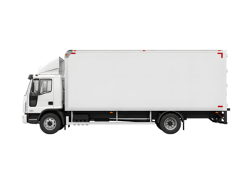 White box truck with blank cargo area and cab isolated on a transparent background delivery truck cargo van