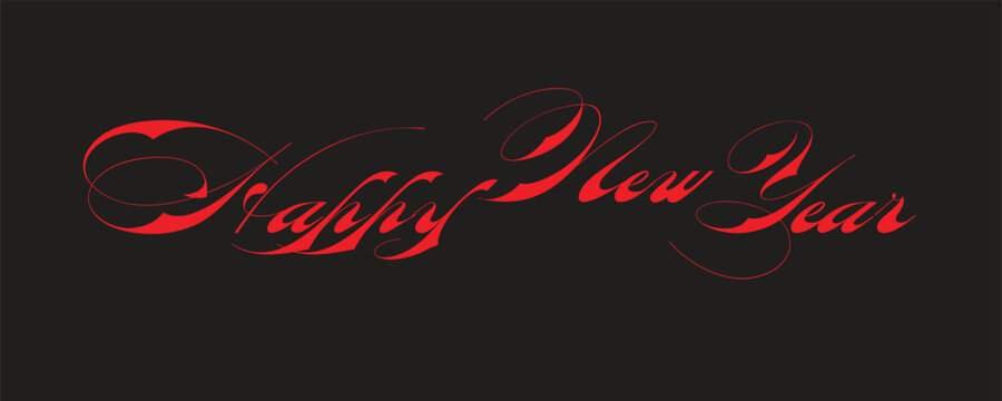 Minimalist Happy New Year Continuous Script Typography. Simple Thin Line Cursive Font for Elegant and Clean Greeting Card Design.