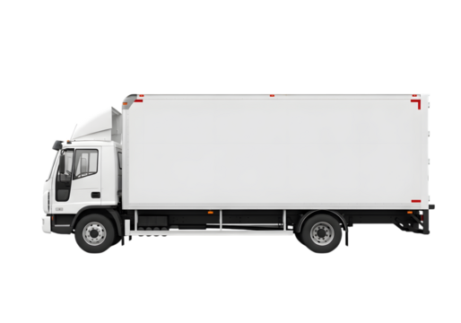 White box truck with blank cargo area and cab isolated on a transparent background delivery truck cargo van
