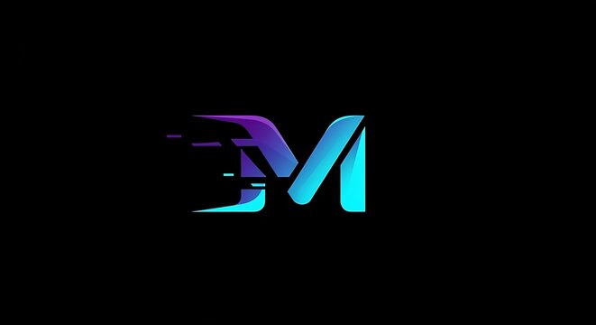 Dynamic Gradient Initial Logo BM/EM, Lettermark with Speed Effect, Fast Moving Monogram Design for Tech and Automotive Brands
