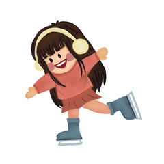 Winter Fun: A Cartoon Girl Ice Skating with Headphones
