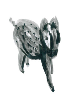 Animalistic portrait. Abstract art in gray tones. Mystic symbolism. Hand drawn ink illustration. Slow life vibe. Cute plump spotted little pig. Pet in life. Creative tattoo with homy. Isolated image.