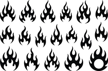 Flame silhouette icon set
