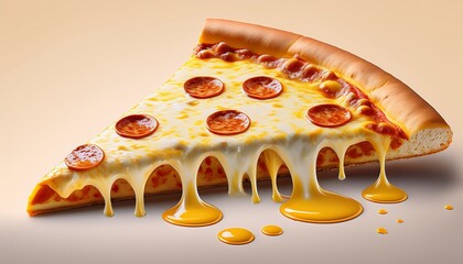 a delicious pizza slice with spilled cheese gourmet indulgence on an isolated background