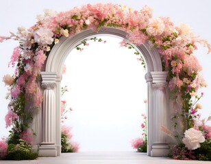 Beautiful flower archway with a white backdrop