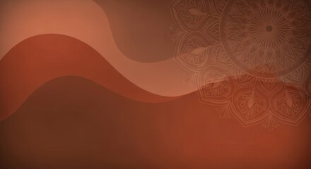 Abstract background with warm brown flowing waves and subtle mandala art