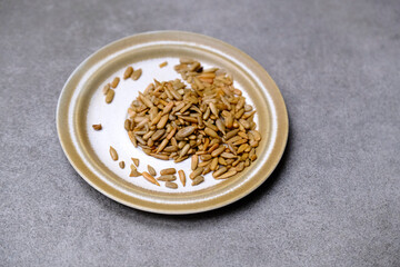 Roasted sunflower seeds on a plate