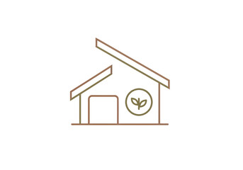 Outline drawing of a greenhouse or shed with a sprout icon