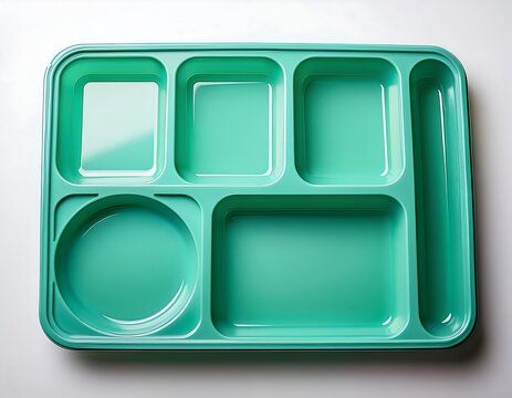 An empty plastic tray for school lunch is shown from above on a white background.