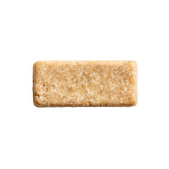 A close-up image of a crunchy granola bar isolated on a clean background, highlighting its oat and nut texture. Perfect for themes related to healthy snacks, nutrition bars, organic food, 