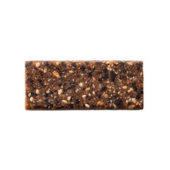 A close-up image of a crunchy granola bar isolated on a clean background, highlighting its oat and nut texture. Perfect for themes related to healthy snacks, nutrition bars, organic food, 