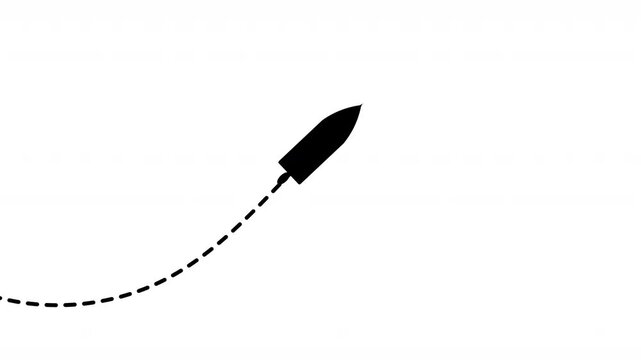 speedboat with dotted path to the right animation on white background. 4k video dashed line path route animation