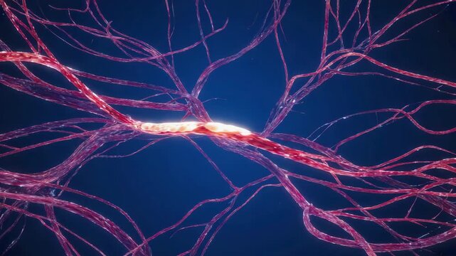 Microscopic view of a neuron with branching dendrites and axon Keywords: neuron, nerve, cell, brain, science, biology, medical