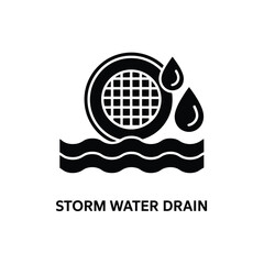 Storm water drain icon with water droplets and waves