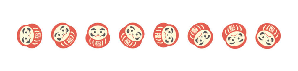 年賀状2026 　年賀状素材　正月素材　シンプルなダルマのライン　イラスト　転がるだるま　かわいい